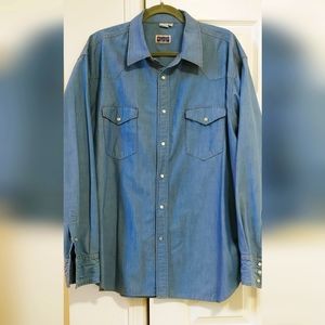 Vintage 1970's "Big Smith" Men's Blue Long Sleeve Shirt